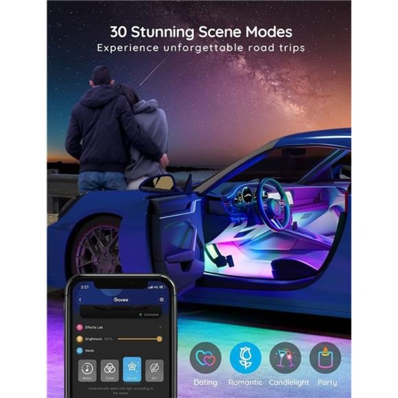 Smart Car LED Strip Lights,RGBIC Interior Car Lights with 4 Music Modes,30 Scene - Picture 6 of 6